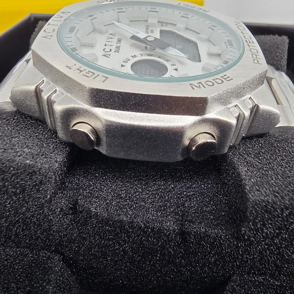 Invicta Activa Dual Time Mens Watch Silver Octagon Case Stainless Steel 40049
